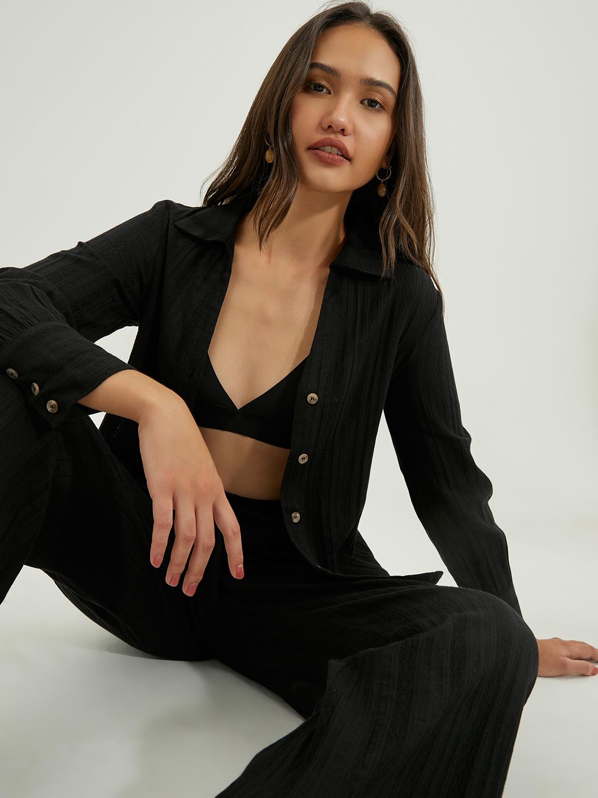 Long Sleeve Loose Shirt - Black