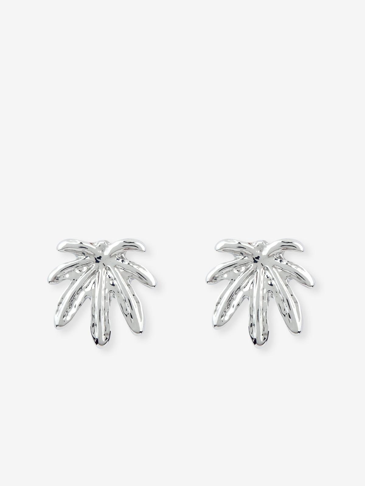 Leaf Shaped Stud Earrings - Silver
