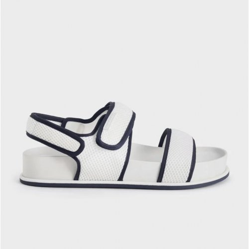  Mesh Contrast-Trim Double-Strap Slingback Sandals - Dark Blue 