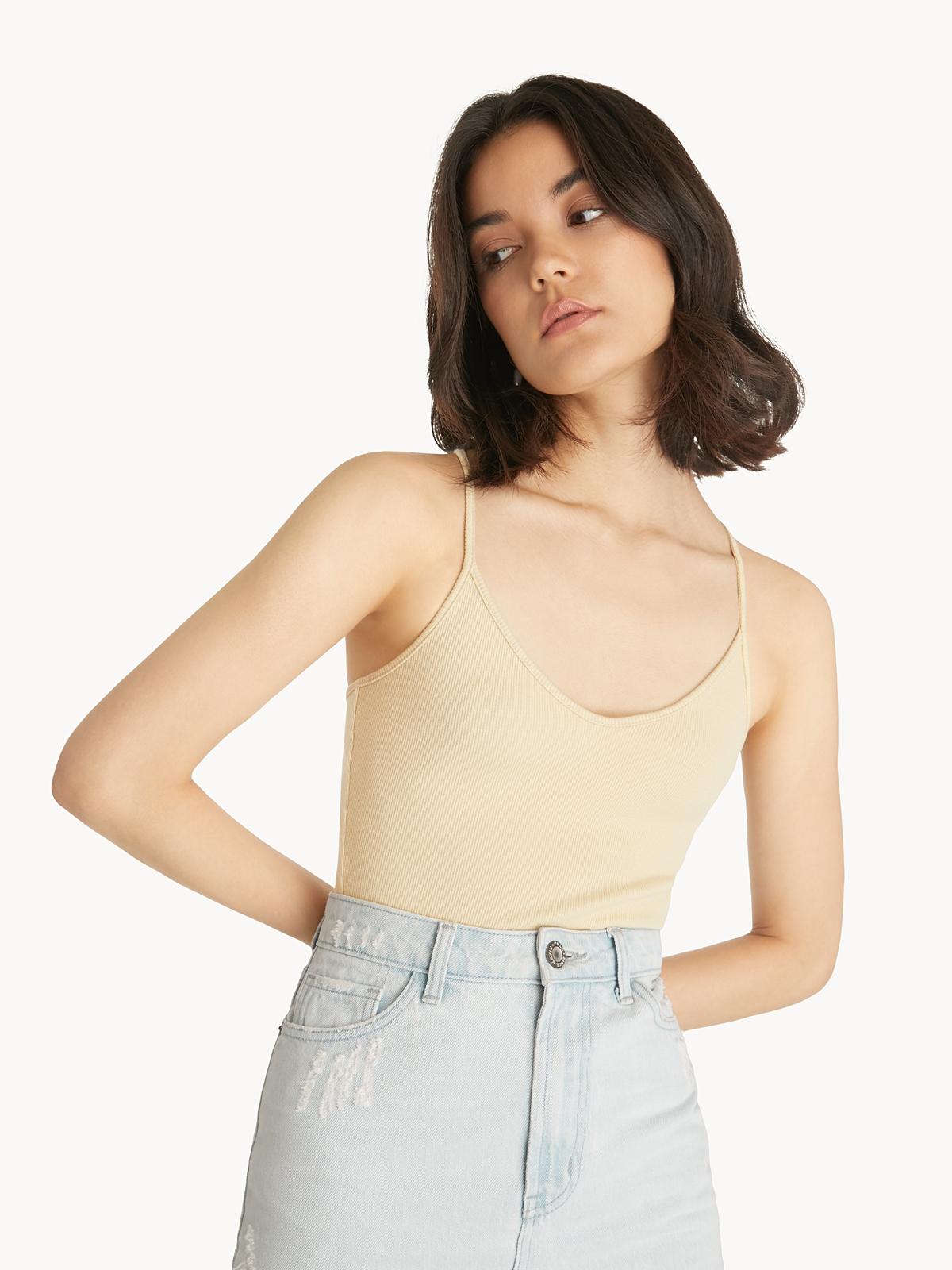 Cross Back Bodysuit - Beige