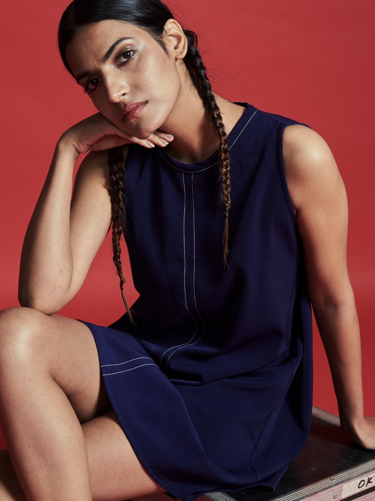 Running Stitch Dress - Blue