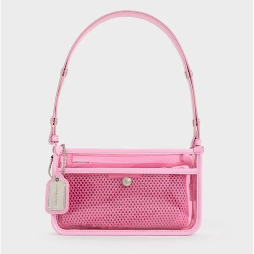 Norah See-Through Mesh Shoulder Bag - Bubble Gum Pink