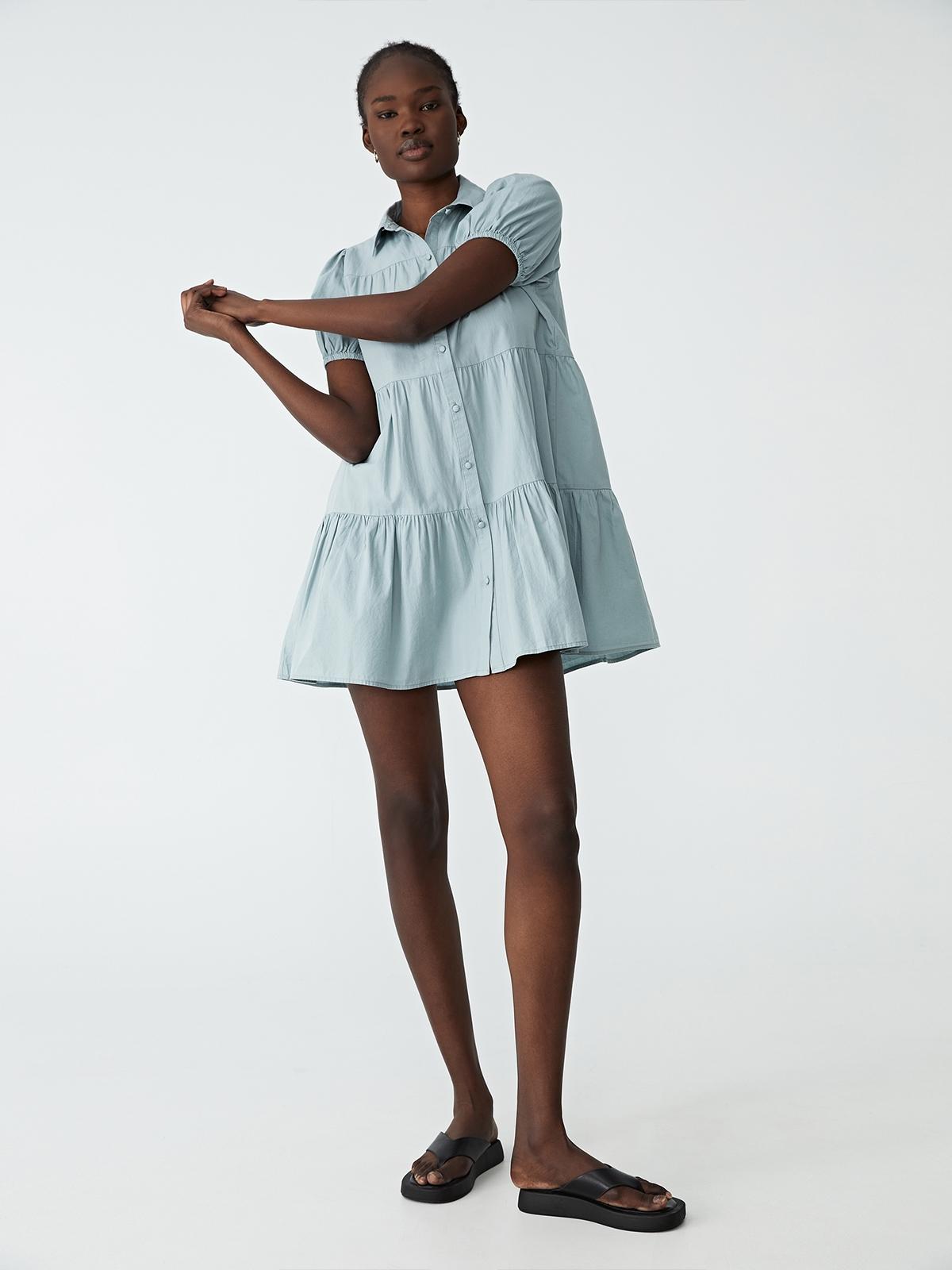Woven Petite Nikki Mini Shirt Dress - Azure Blue