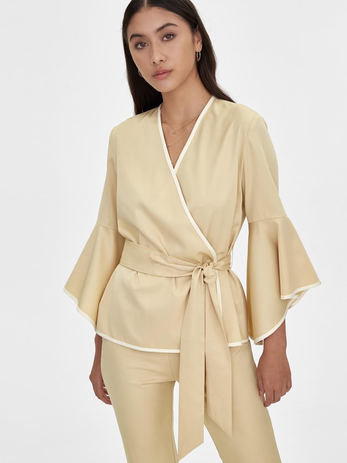Surplice Belted Blouse - Brown