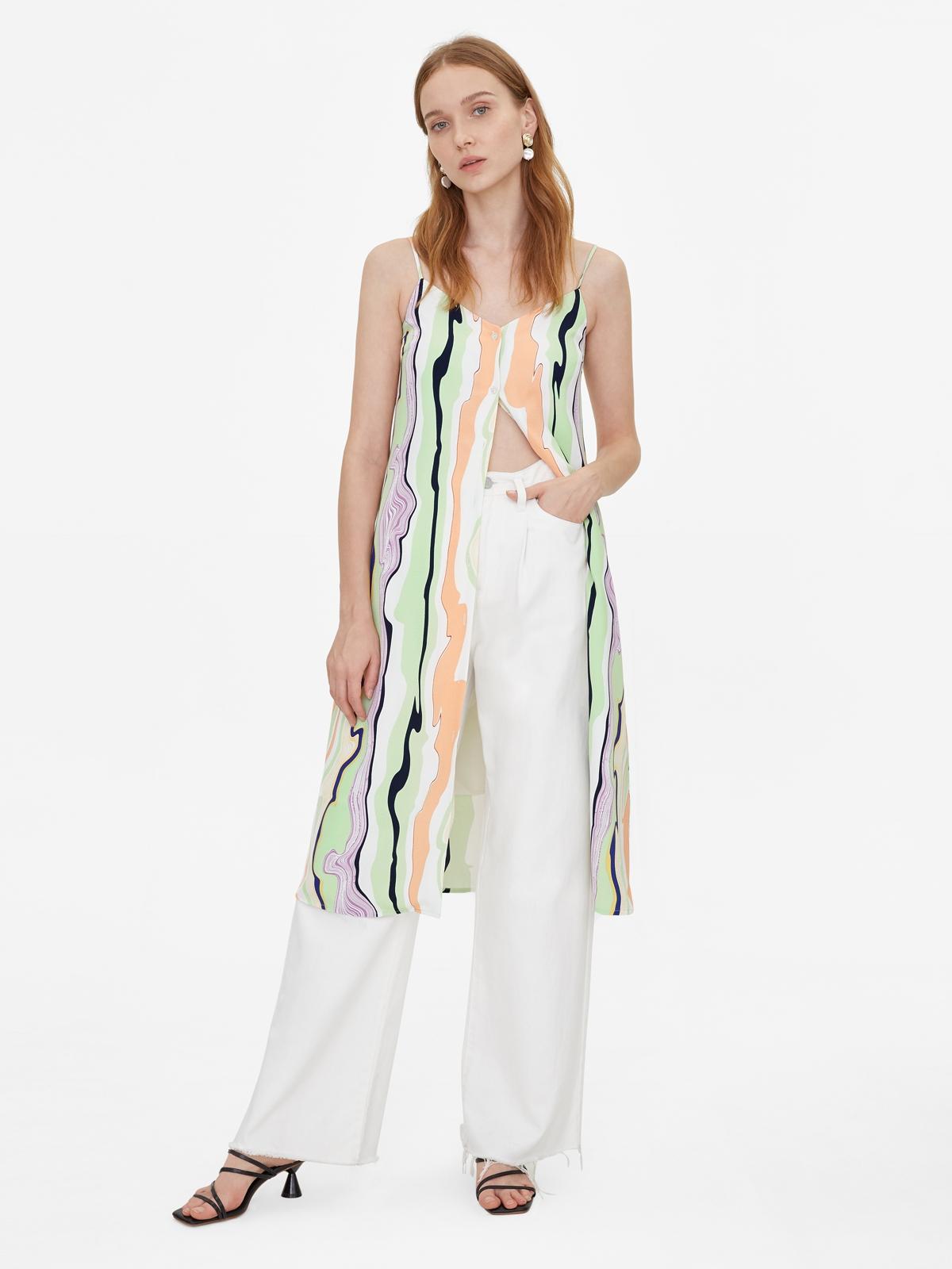 Midi Abstract Print Cami Dress - Green