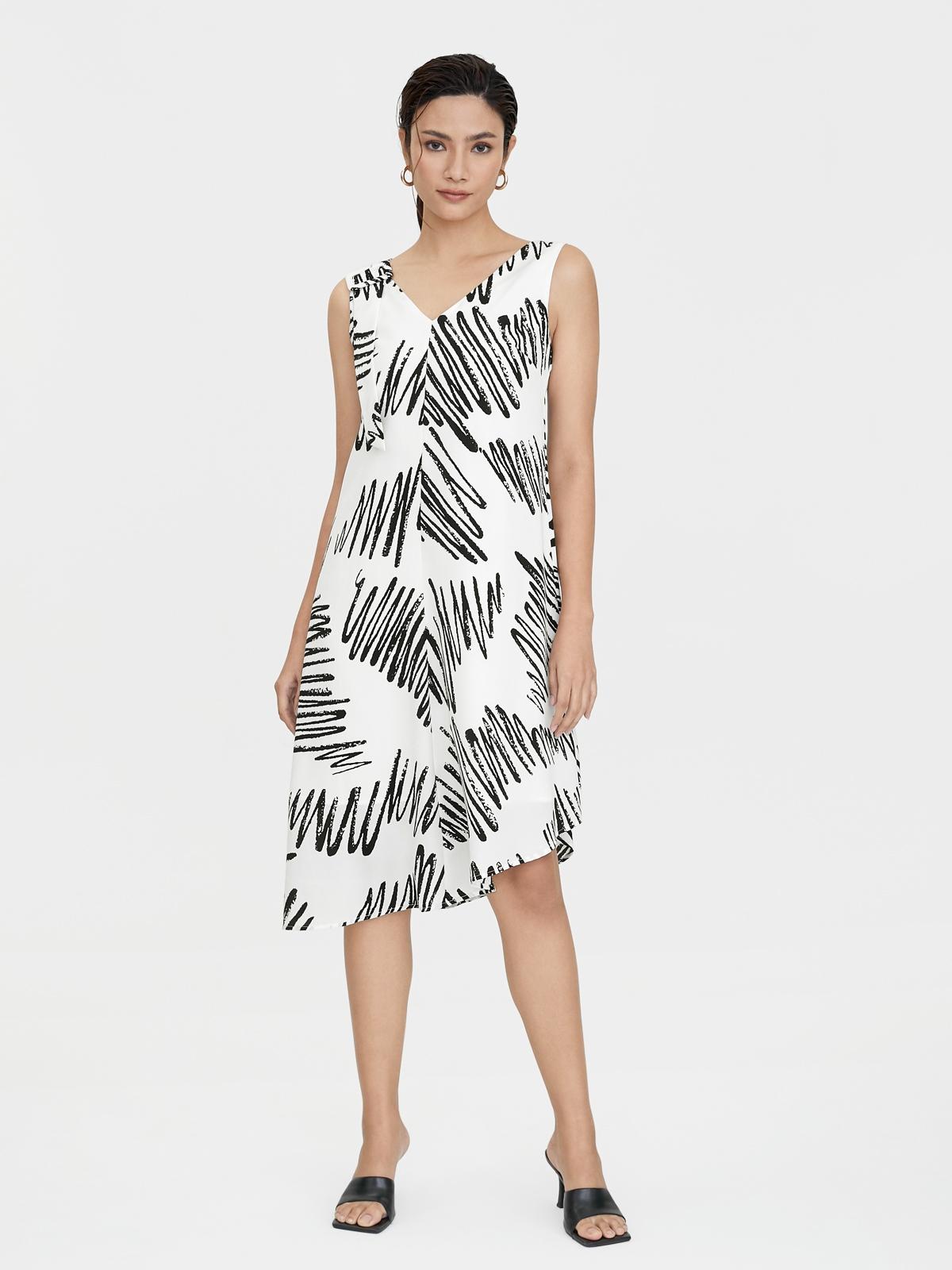 Scribble Print Asymmetric Dress - White