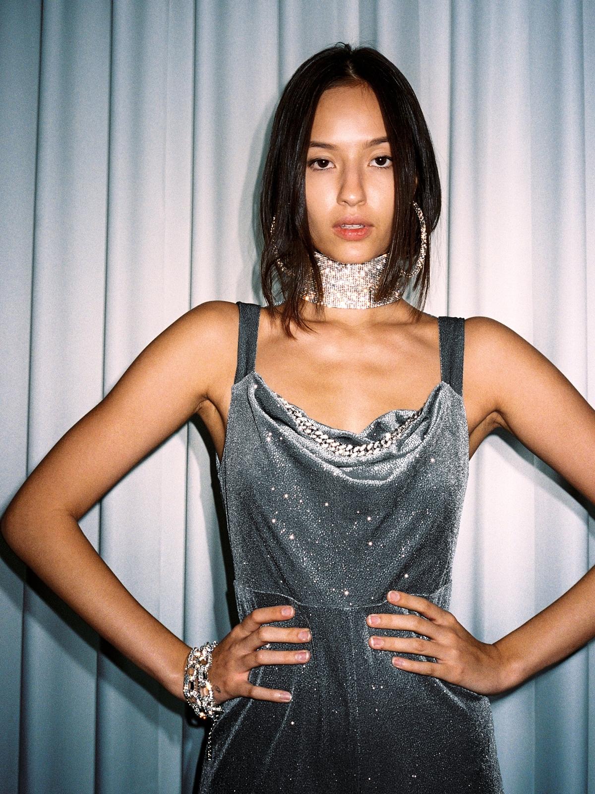 Milin x Pomelo Diamante Cowl Jumpsuit - Mid Grey