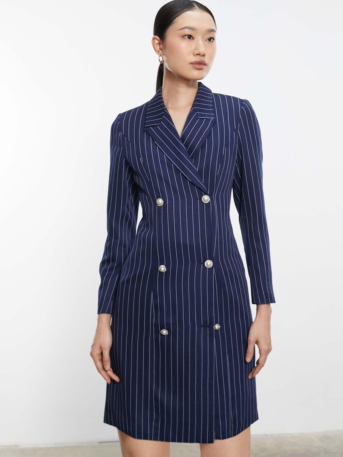 Double Breasted Blazer Mini Dress - Navy
