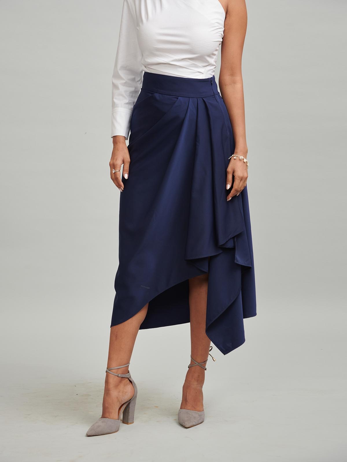 Navy Draped Skirt - Navy