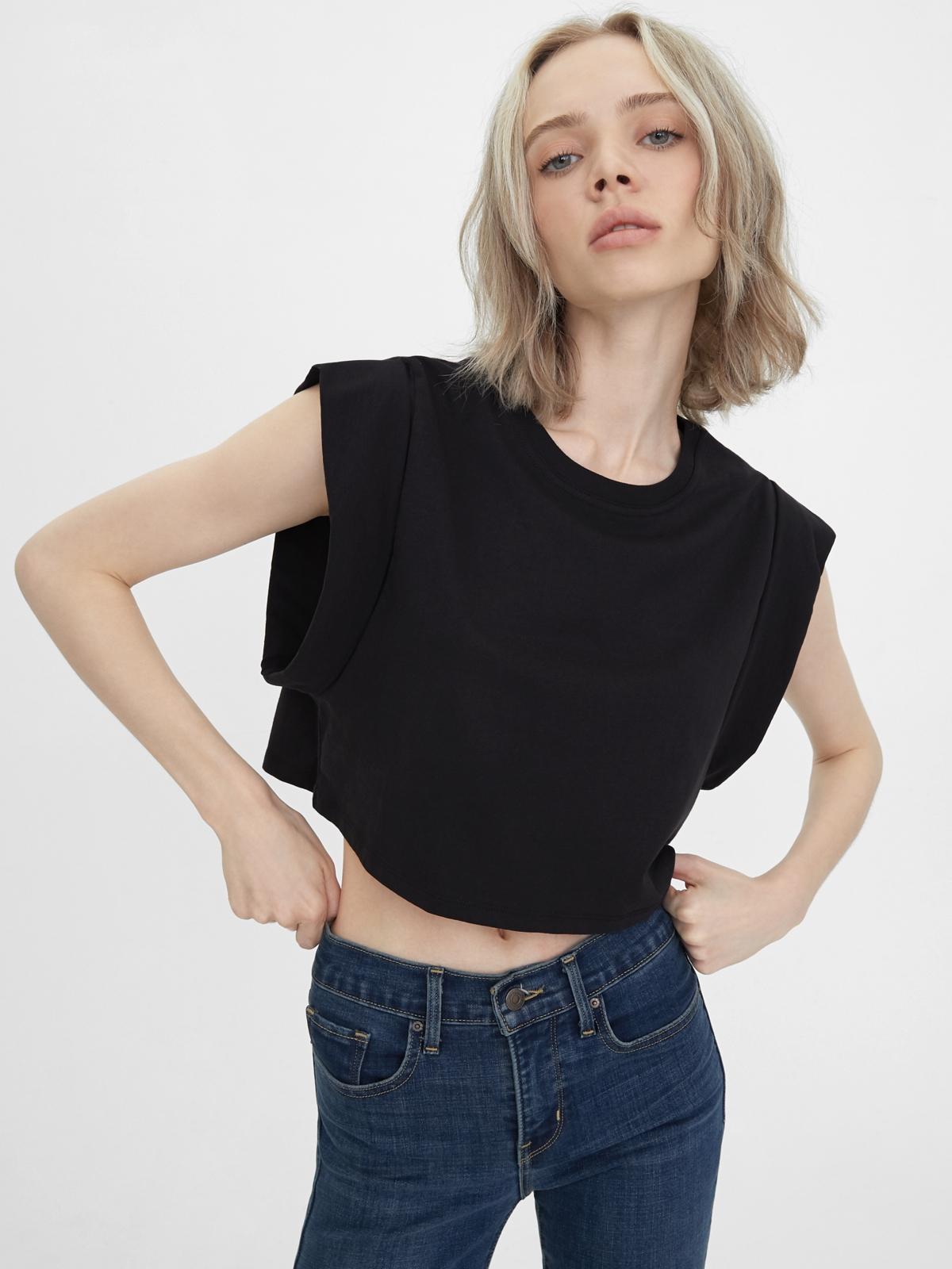 Sustainable Cap Sleeve Crop Tee - Black