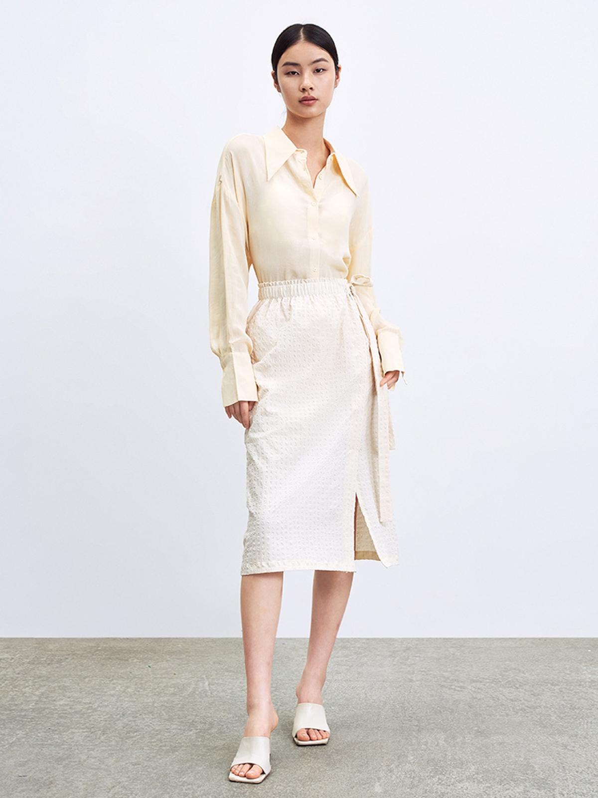 Textured Wrap Skirt - Ivory White