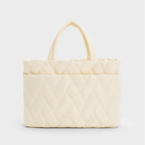  Nylon Chevron Boxy Tote Bag - Cream 