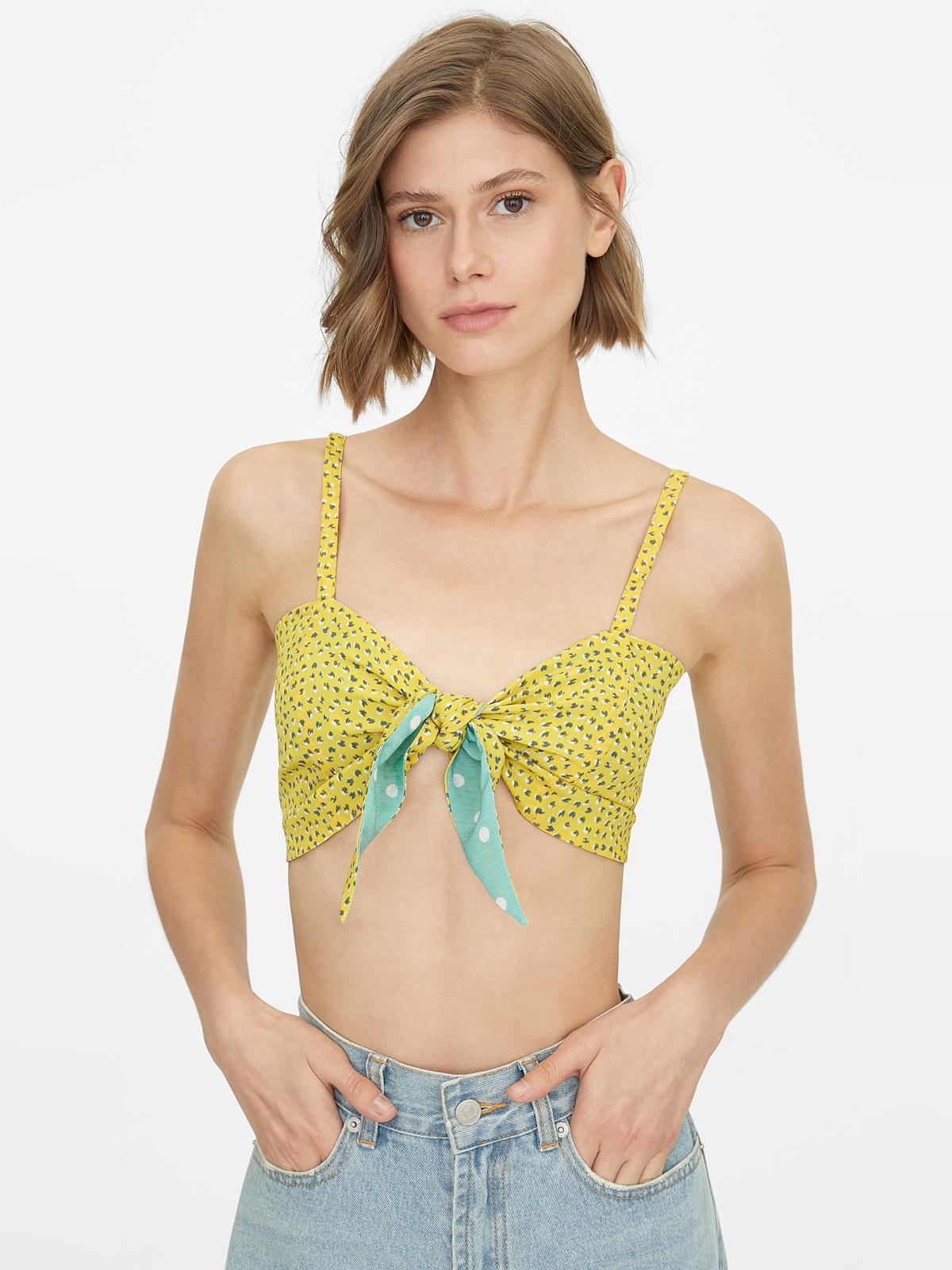 Front Tie Crop Top - Yellow