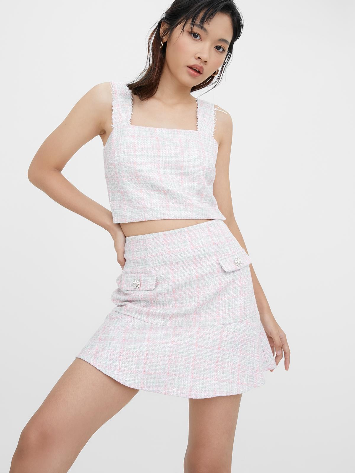 Twin Pocket Ruffle Flare Skirt - Pink