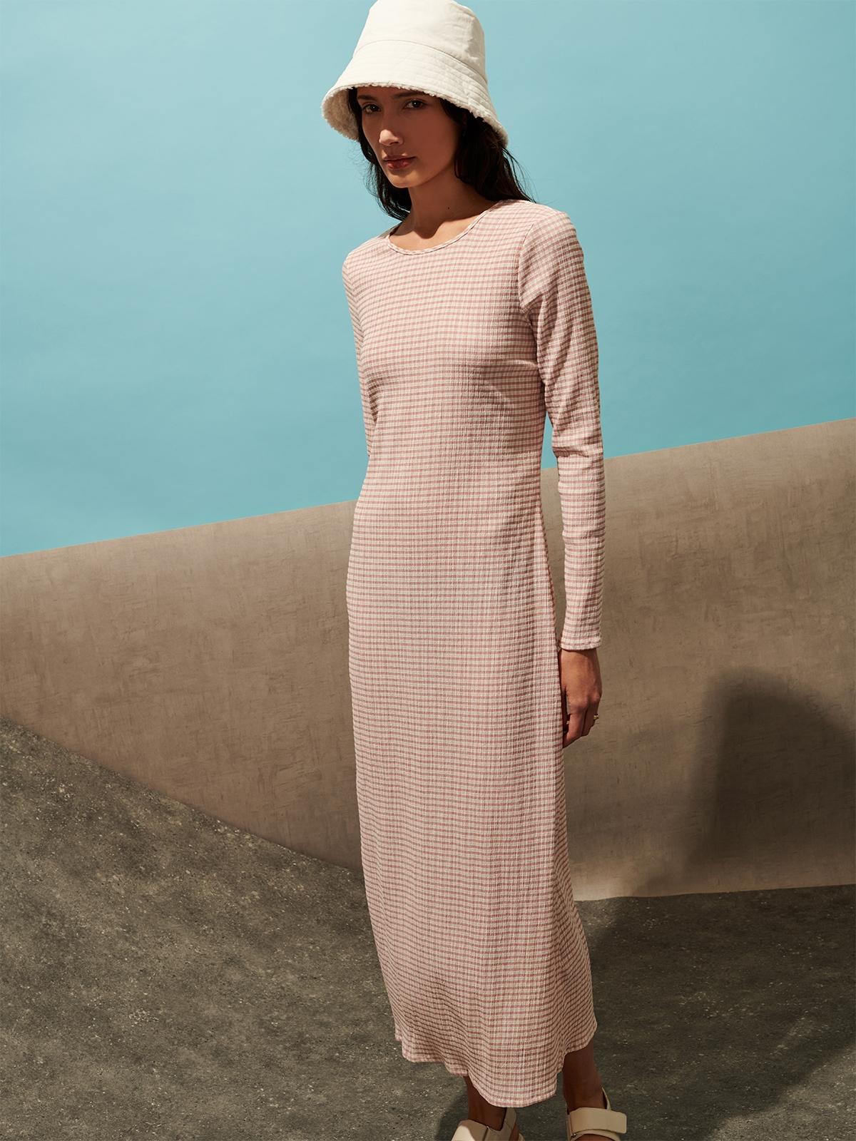 Varial Check Midi Dress - Pink