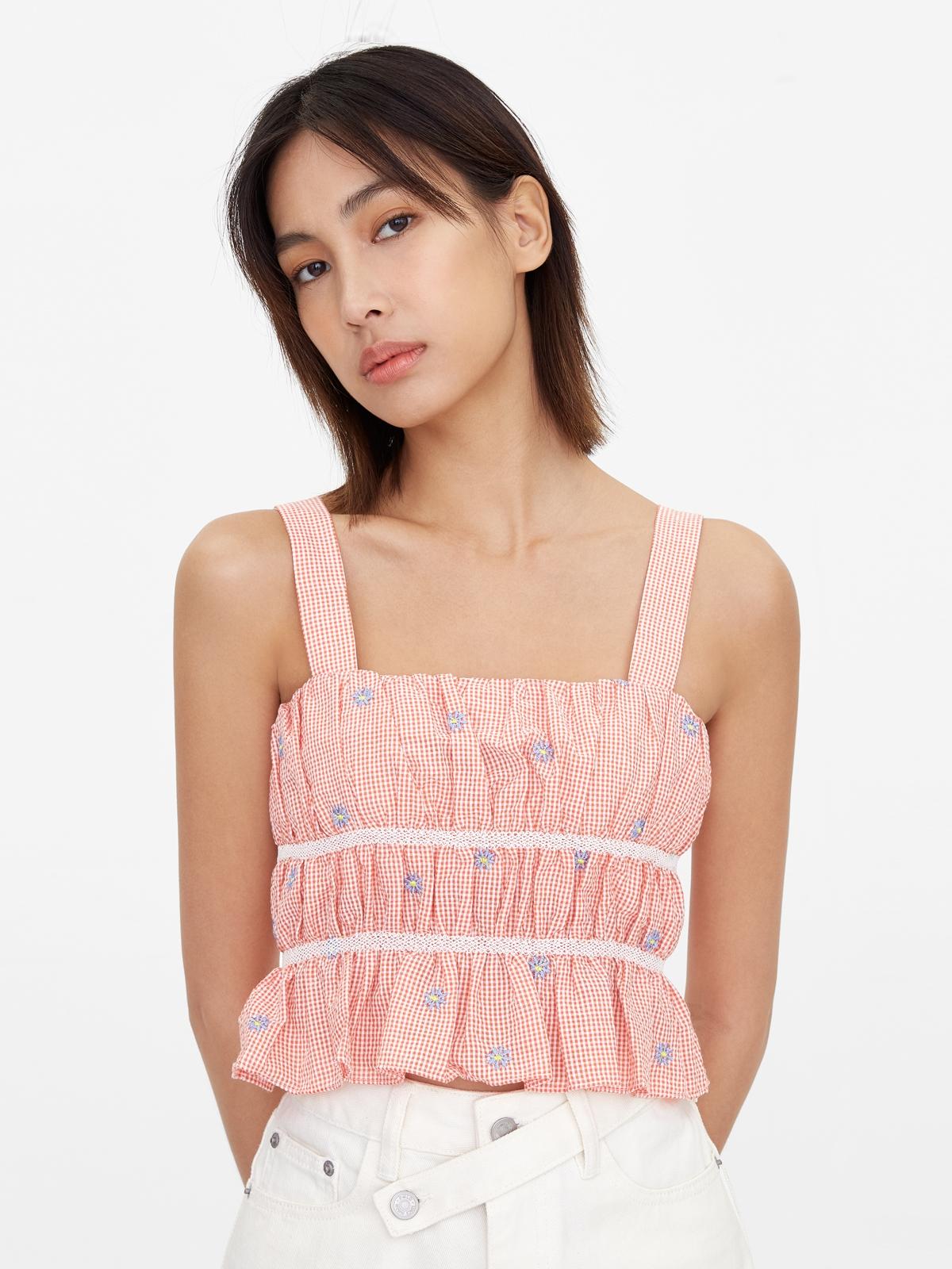 Gingham Daisy Smock Cami - Red