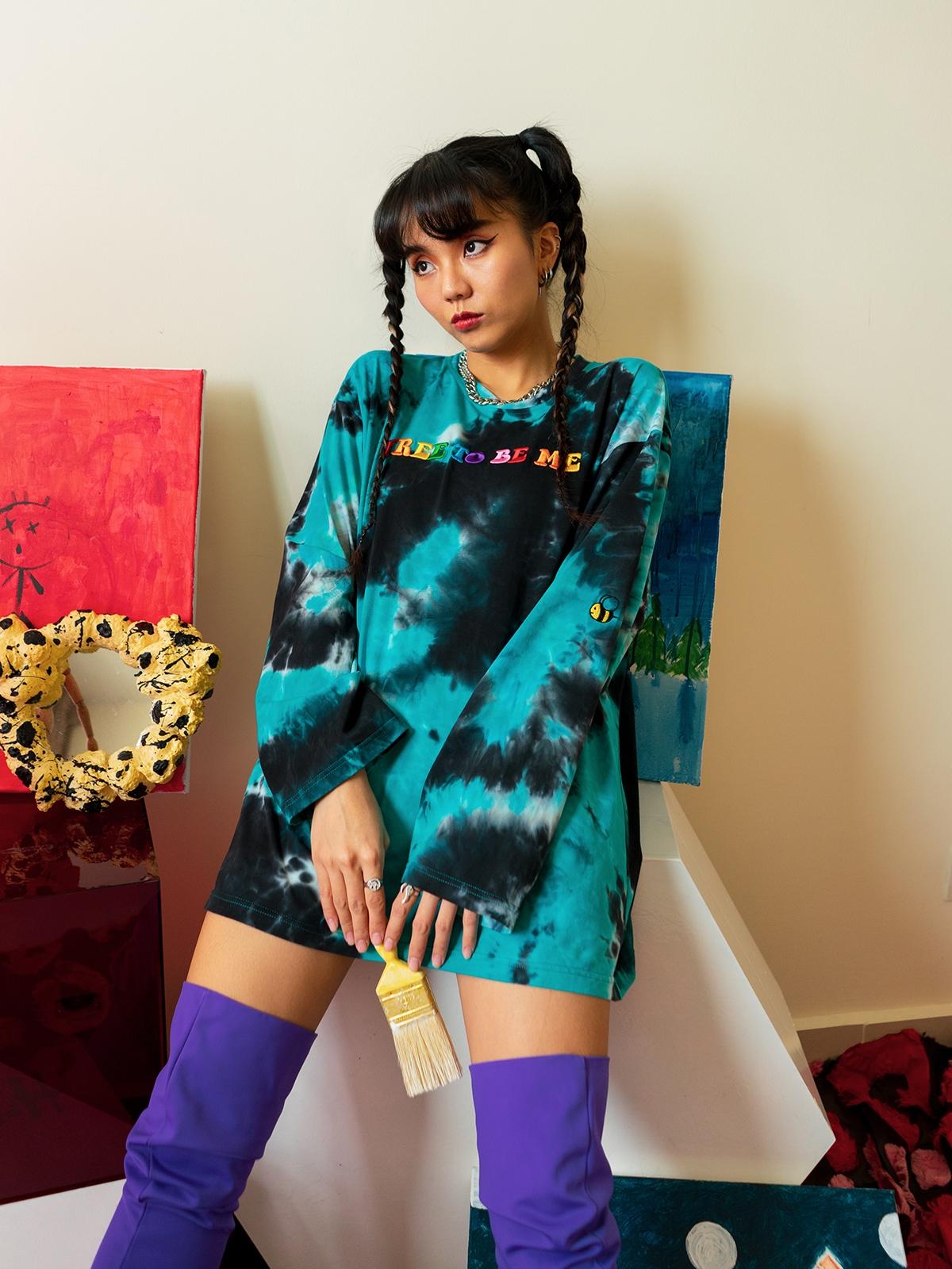 Tie Dye Long Tee - Black