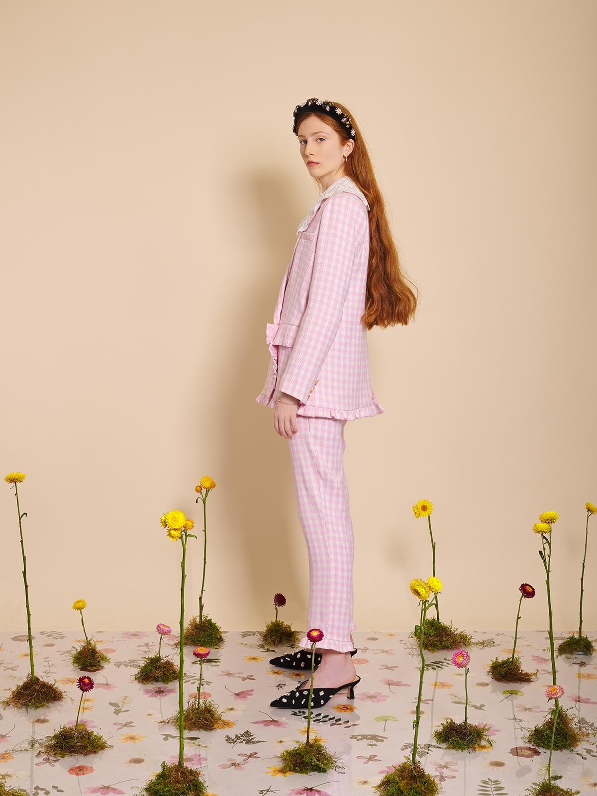 Buzz Gingham Tweed Blazer - Pink