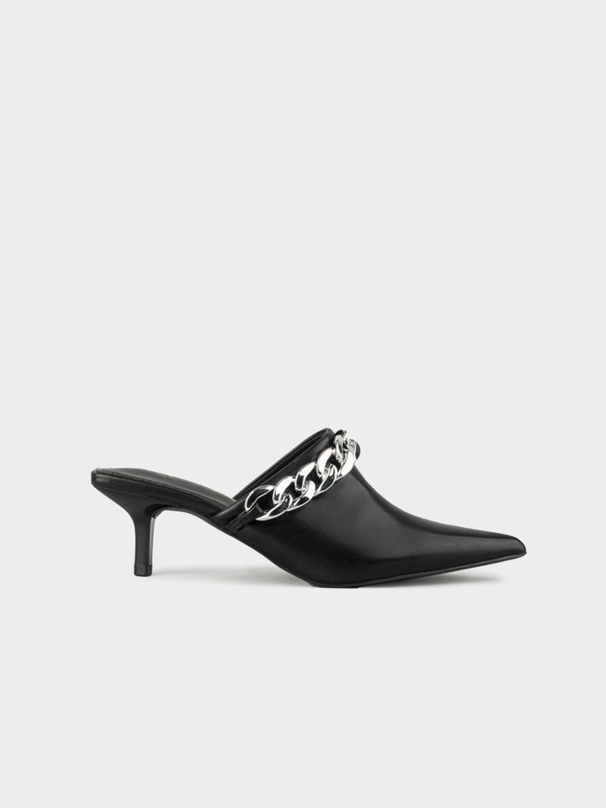Metal Chain Pointy Toe Heel Mule - Black