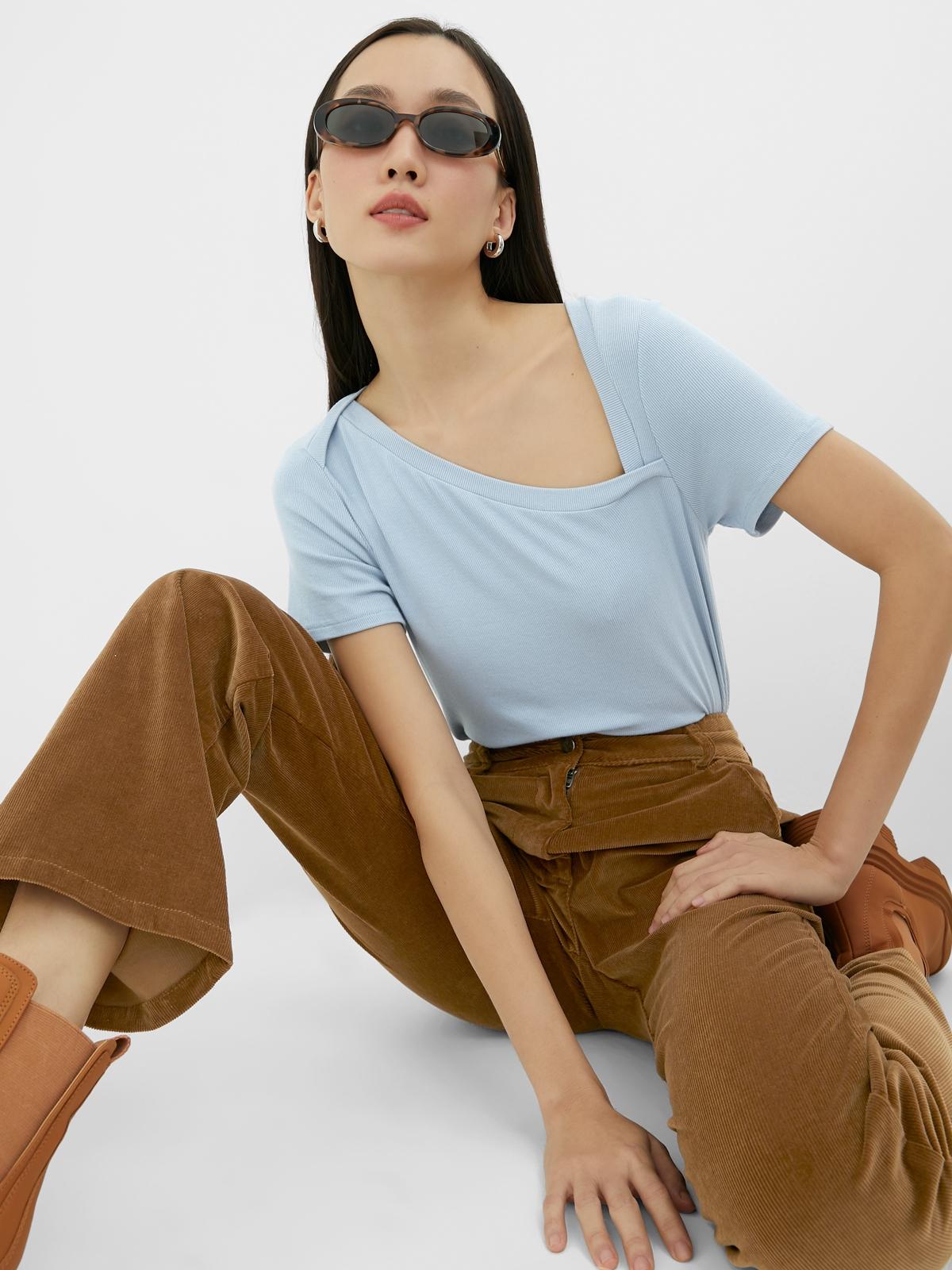 Asymmetric Neck Tee - Blue