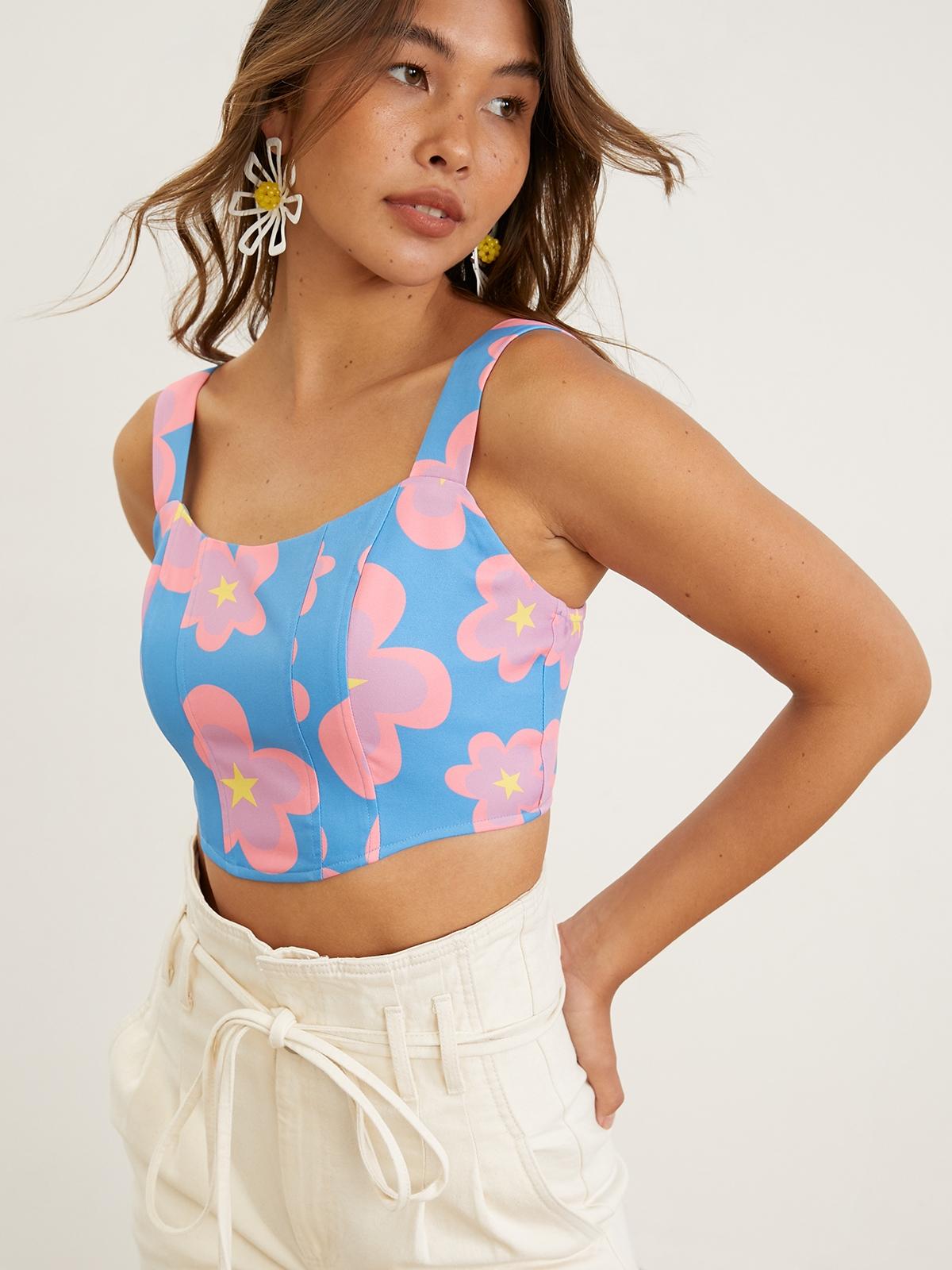 Floral Crop Camisoles - Blue