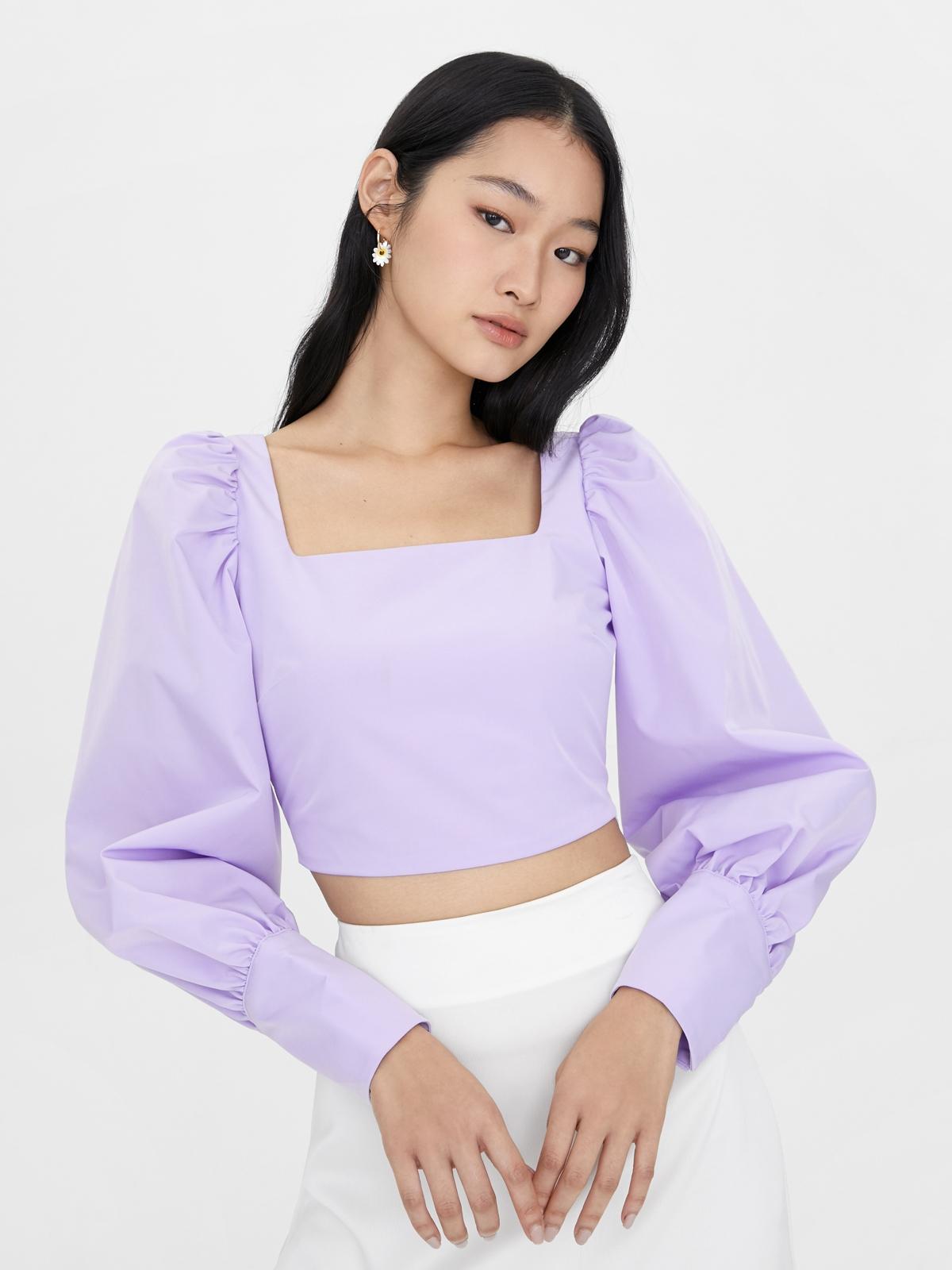 Square Neck Puffed Sleeves Top - Purple