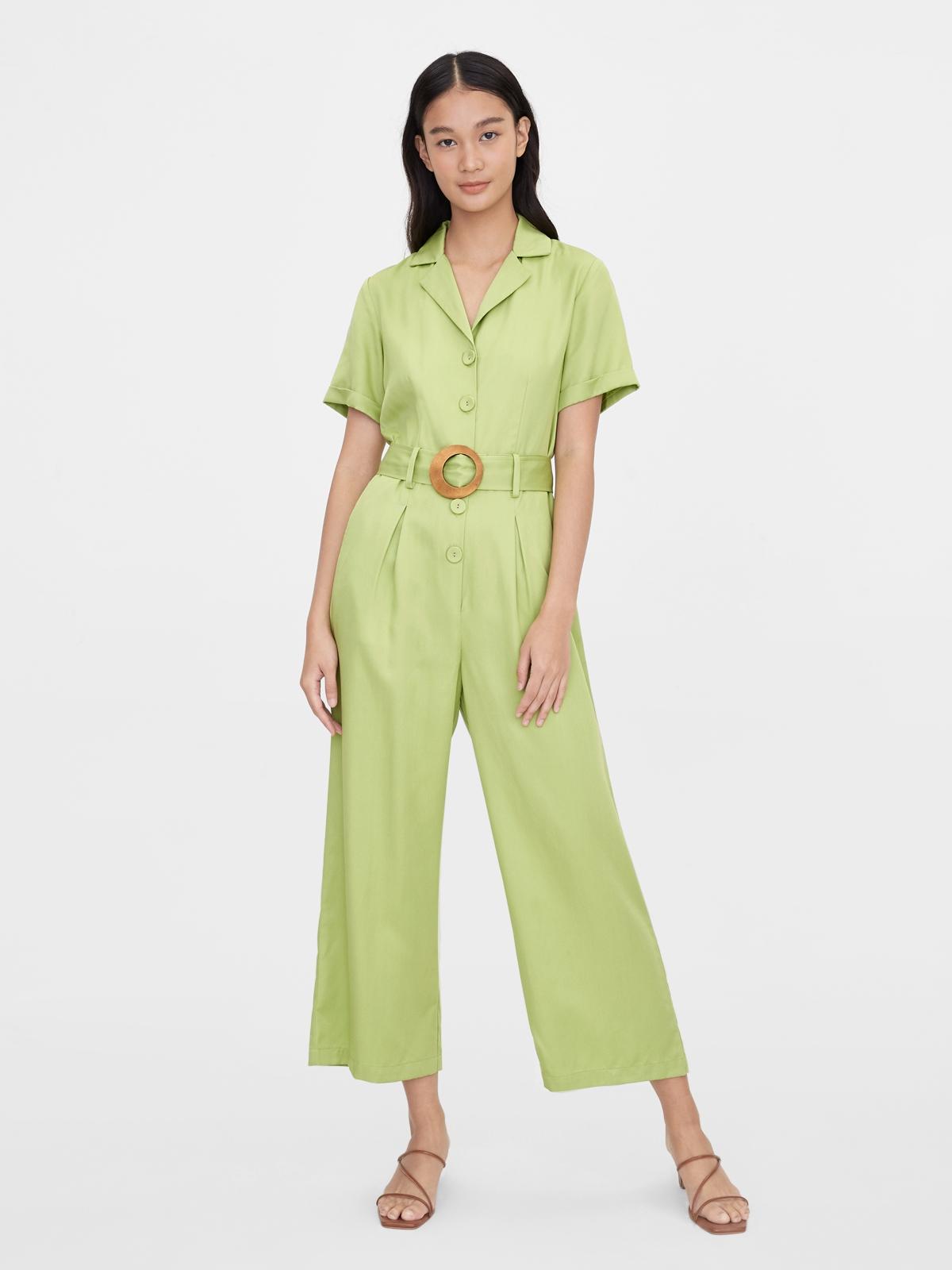 Sustainable Purpose Short Sleeve Belted Jumpsuit - Green