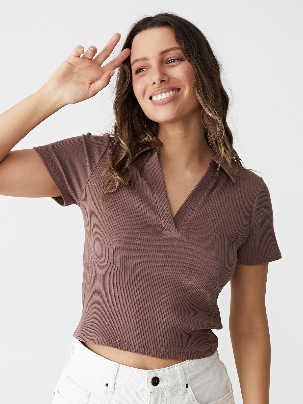 Zoe Short Sleeve Polo - Mauve Brown