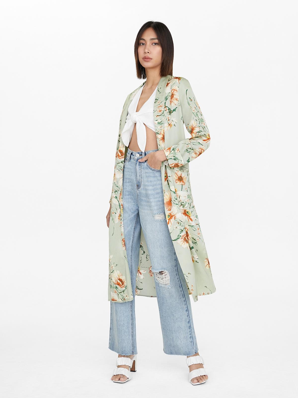 Floral Side Slit Robe - Green