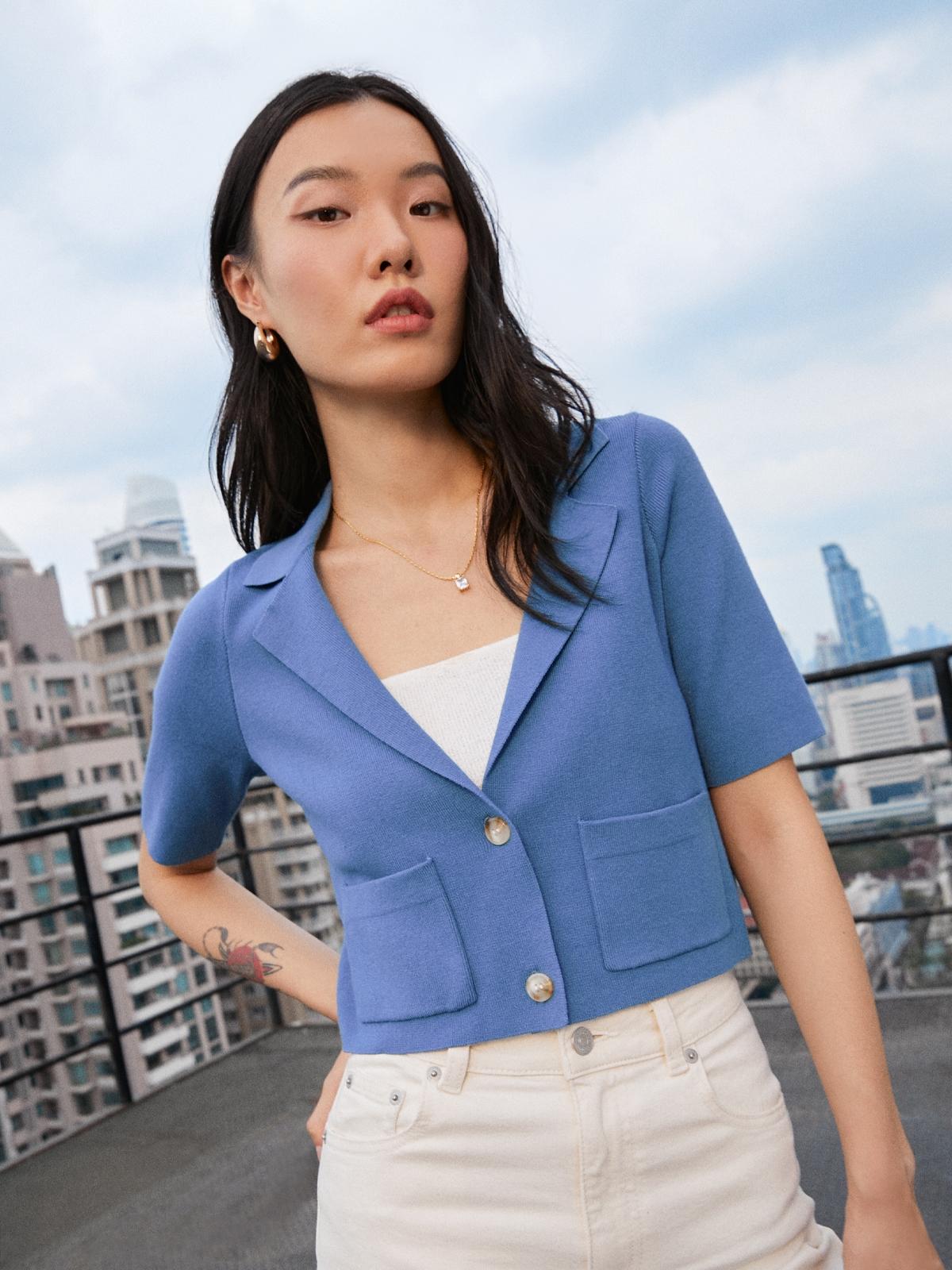 Short Sleeve Cropped Jacket - Blue