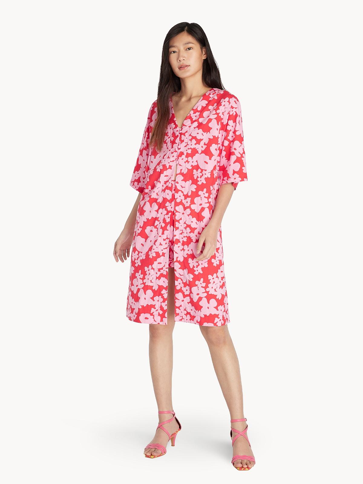 Purpose Loose Floral Buttoned Outerwear - Red