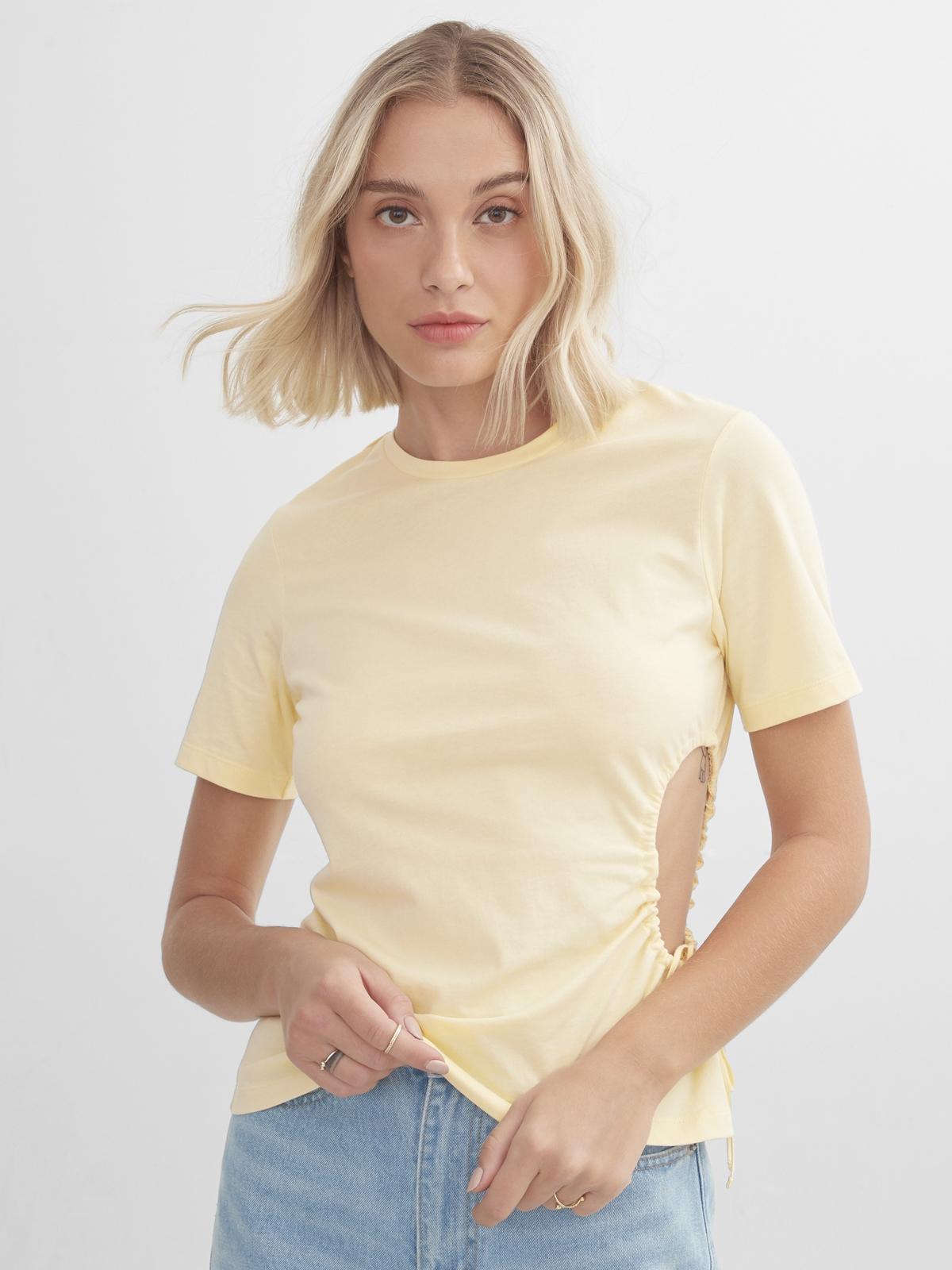 Sustainable Ruched Side Cut Out Tee - Yellow
