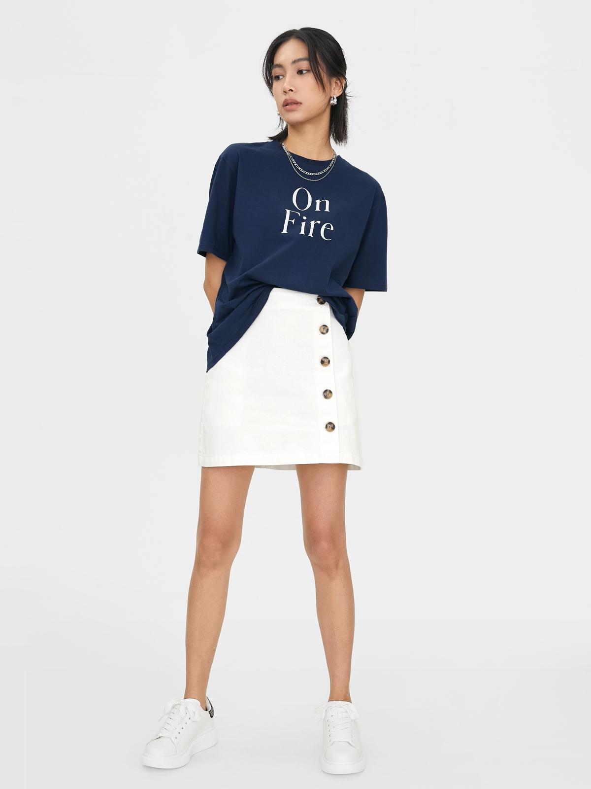 Tortoise Side Button Skirt - White