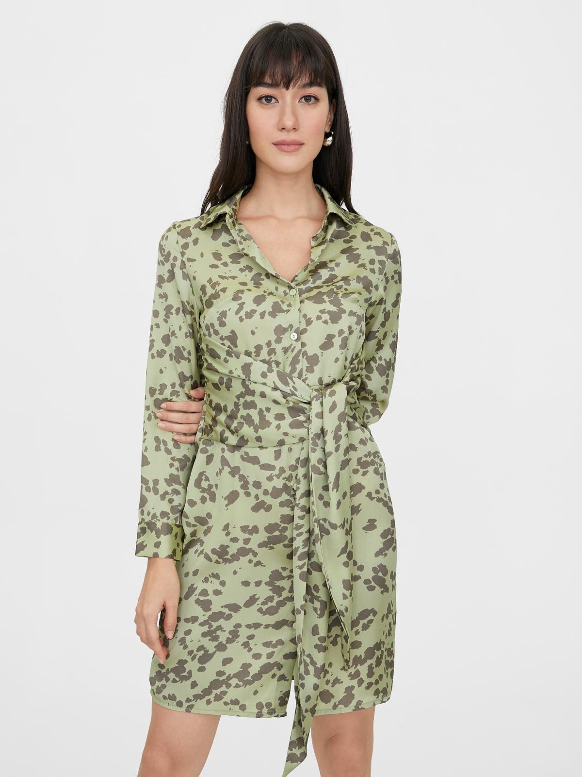 Mini Leopard Print Tie Waist Dress - Green