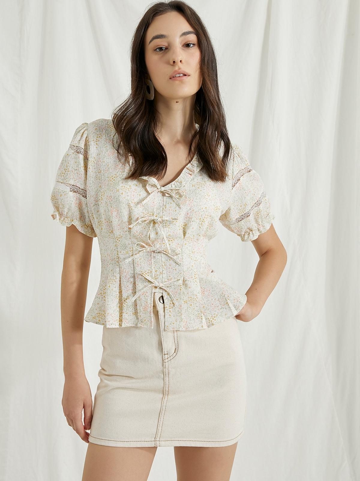 Deep V-Neck Ruffled Top - Pink