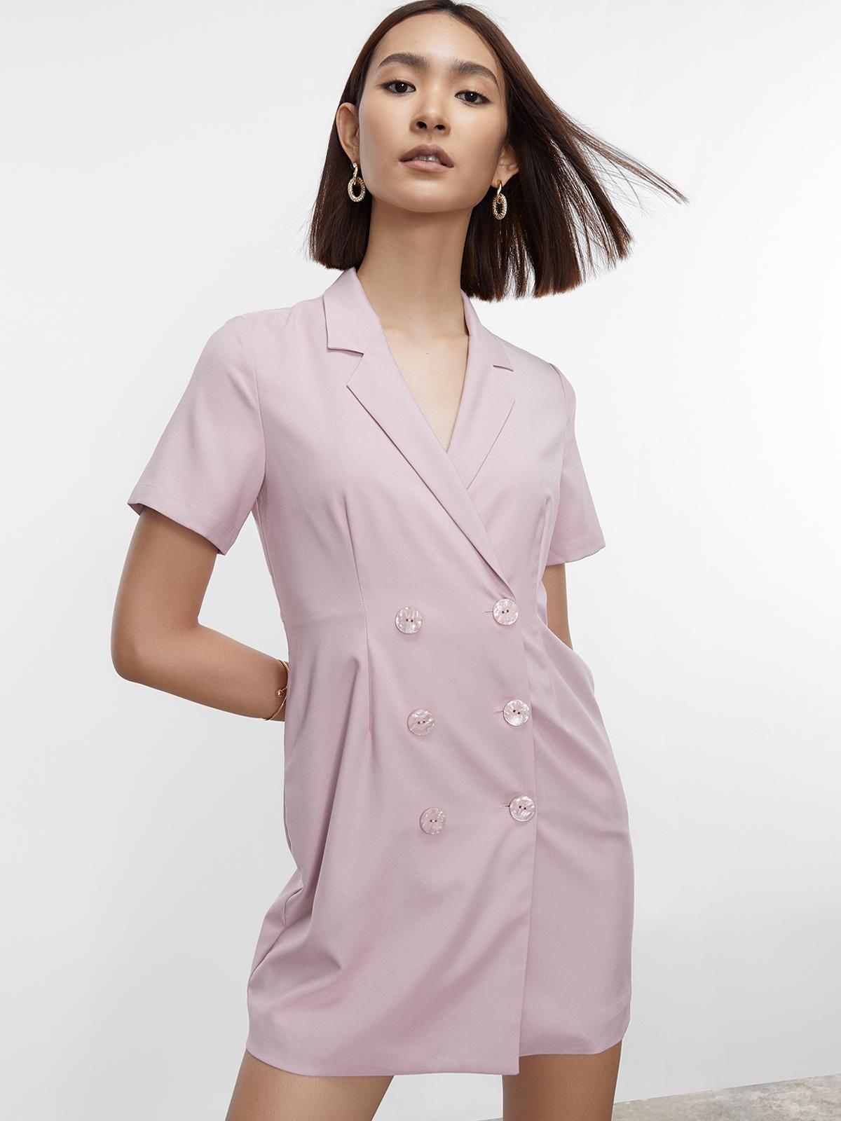 Collared Button Down Dress - Pink