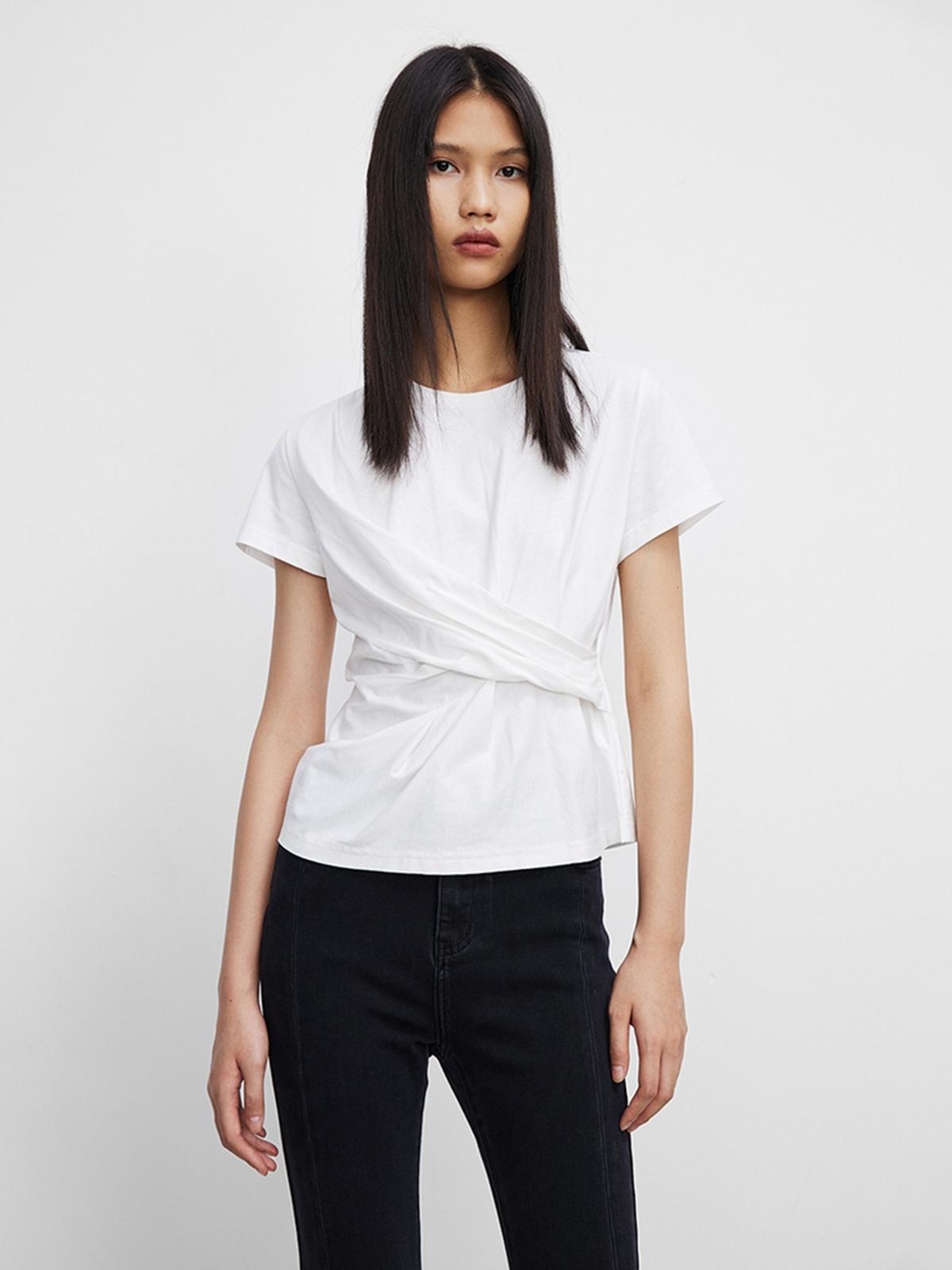 Tie Detail Short Sleeve Blouses - White