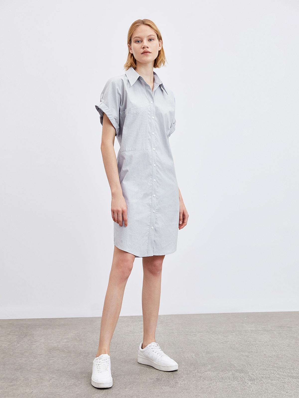 Loose Shirt Dress - Light Charcoal Grey