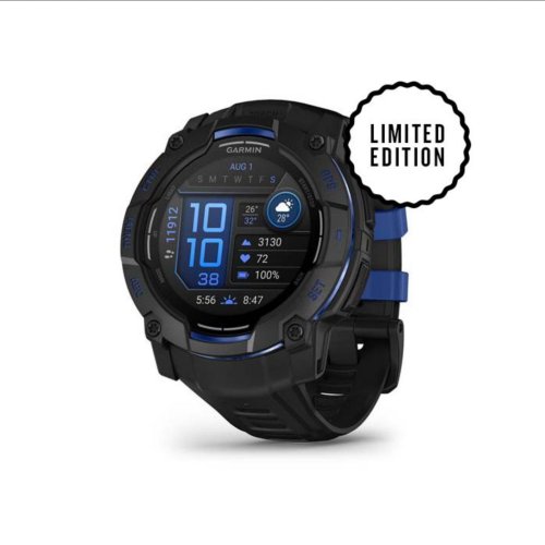  GARMIN INSTINCT 3 AMOLED WATCH 50MM BLACK W/BOLT BLUE ACCENTS GM-010-03020-43 
