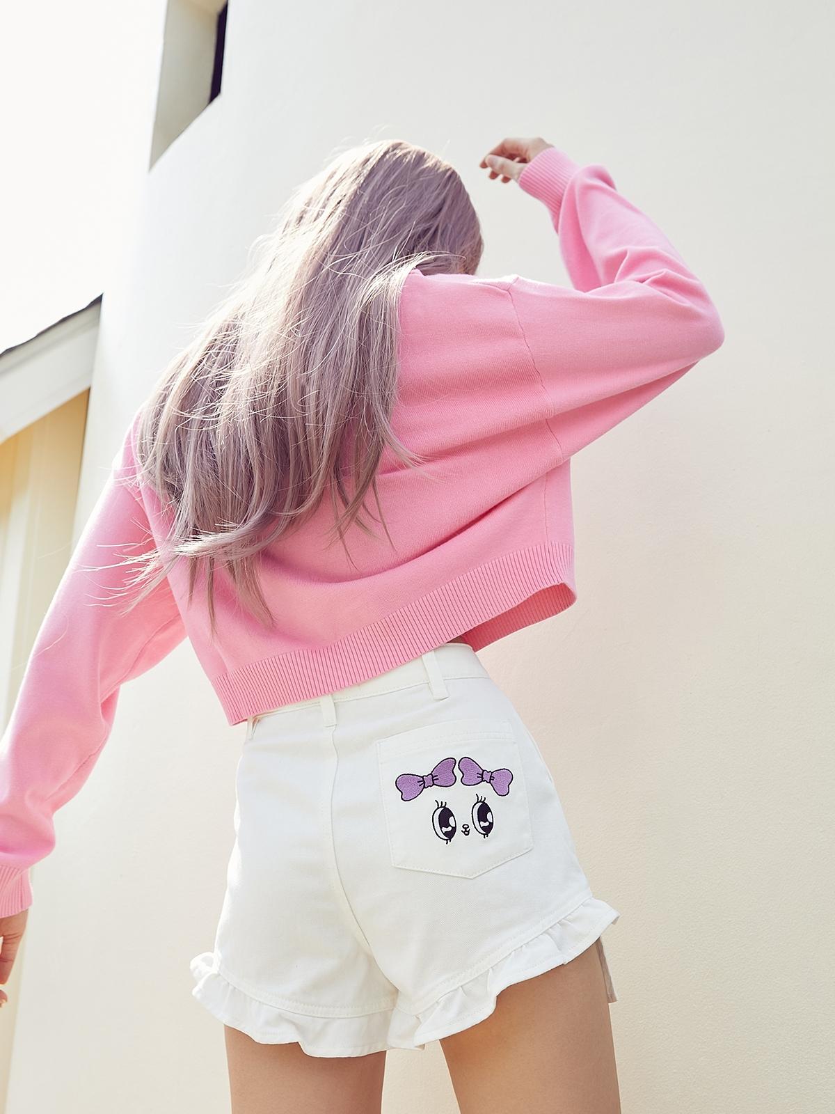 Lavender Bunny Ruffled Shorts - White