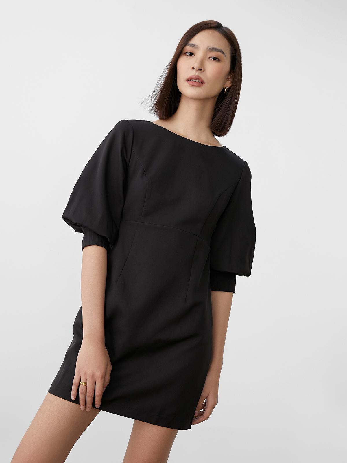 Mini Puffed Sleeve Dress - Black