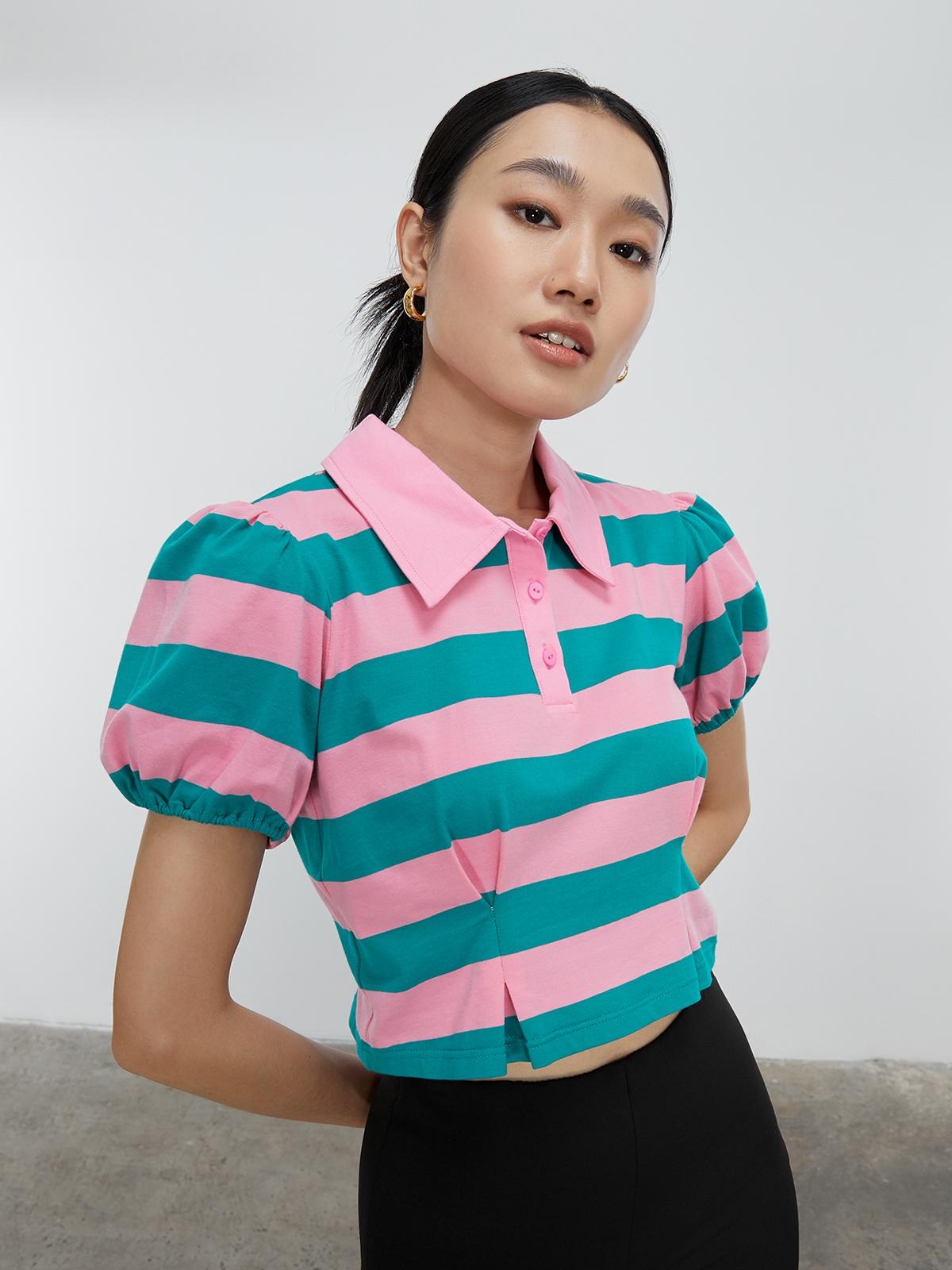 Stripe Puffed Sleeve Top - Green