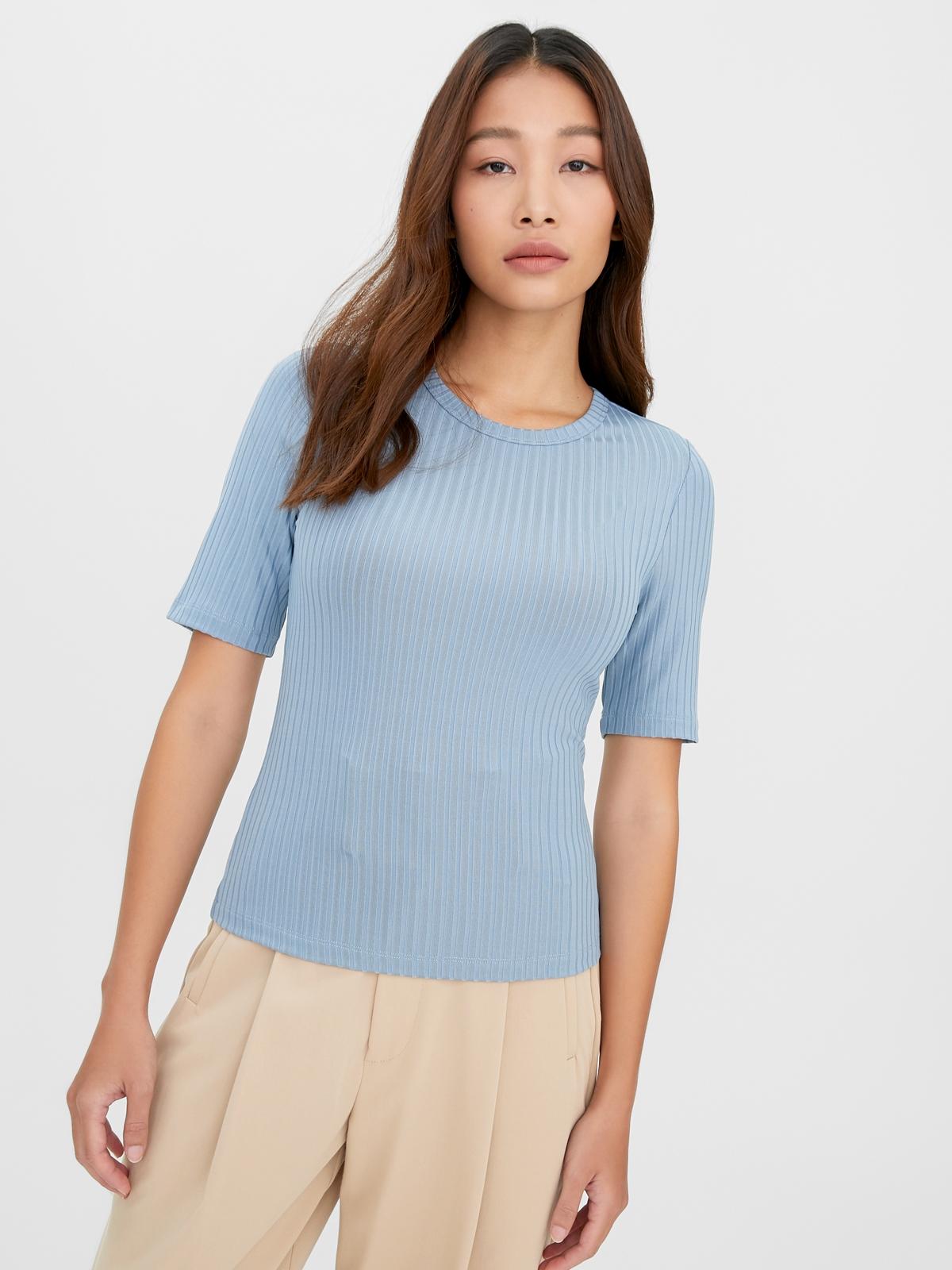 Rib-Knit Short Sleeve Top - Blue