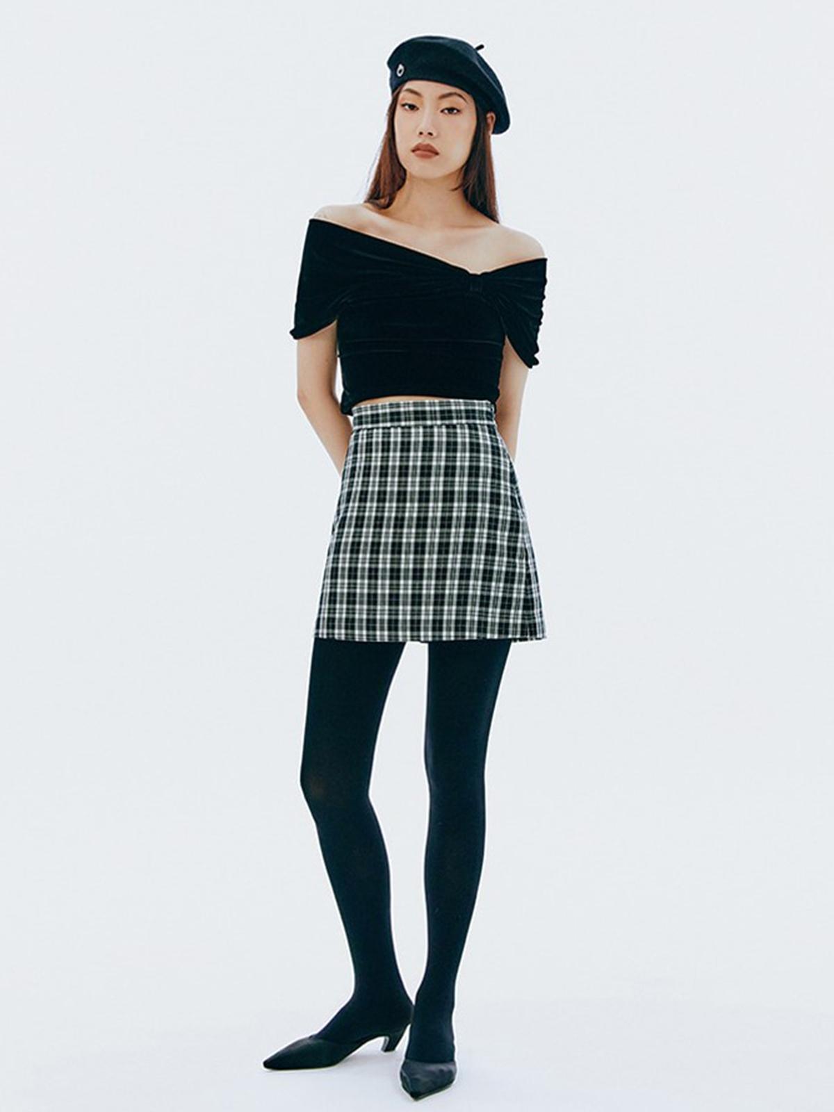Curetty X C Glitter Check Mini Skirt - Black