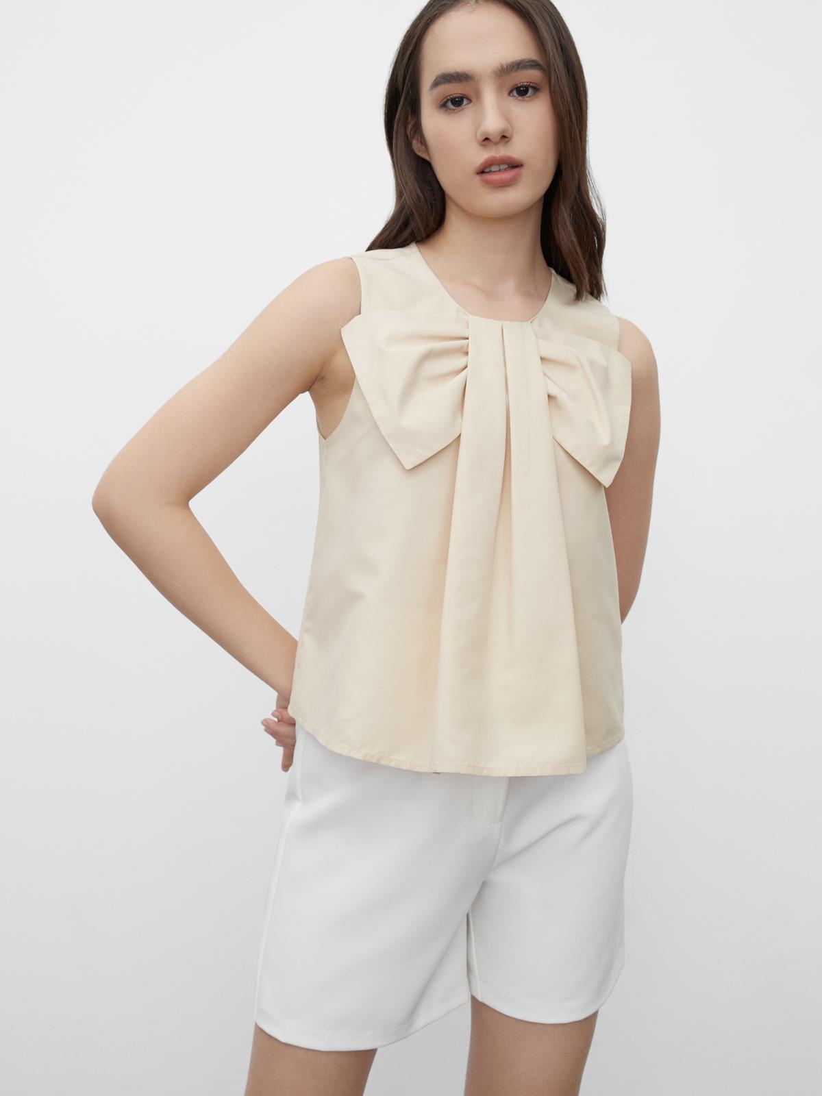 Sustainable Bow Effect Sleeveless Top - Beige