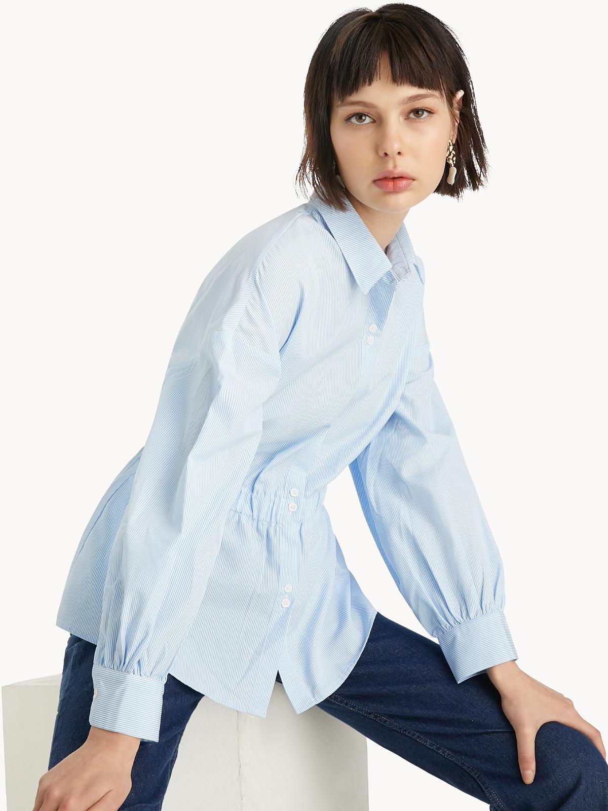 Oversized Cinched Waist Shirt - Blue