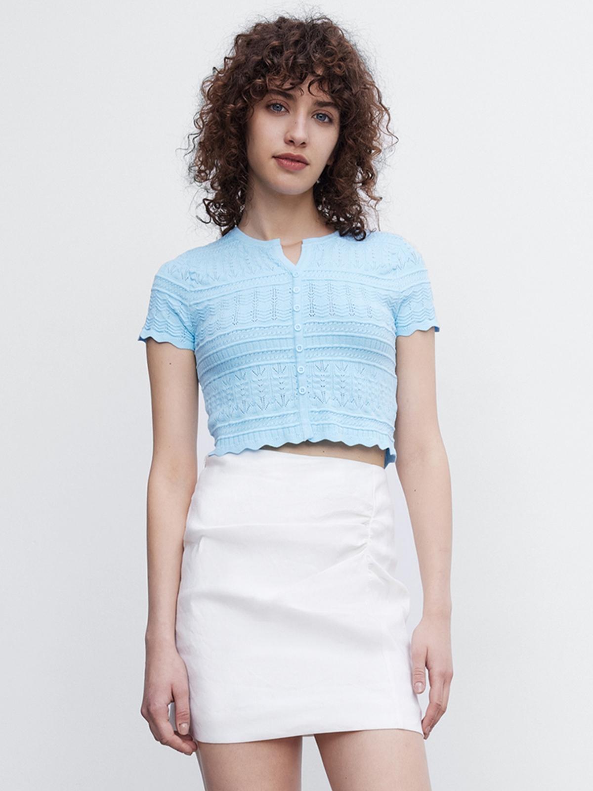 Eyelet Knitted Top - Blue