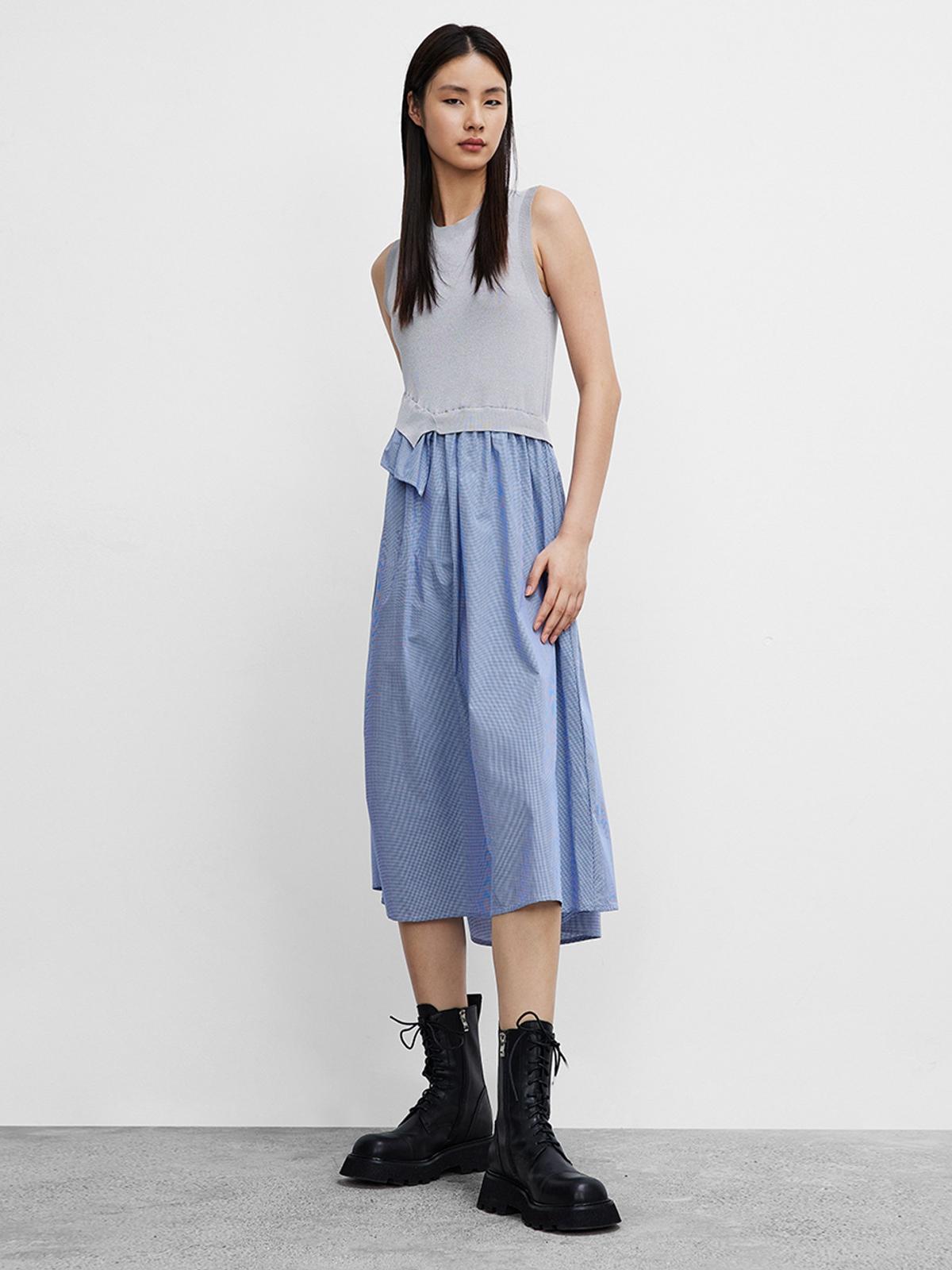 Contrast Colour Midi Dress - Medium Grey