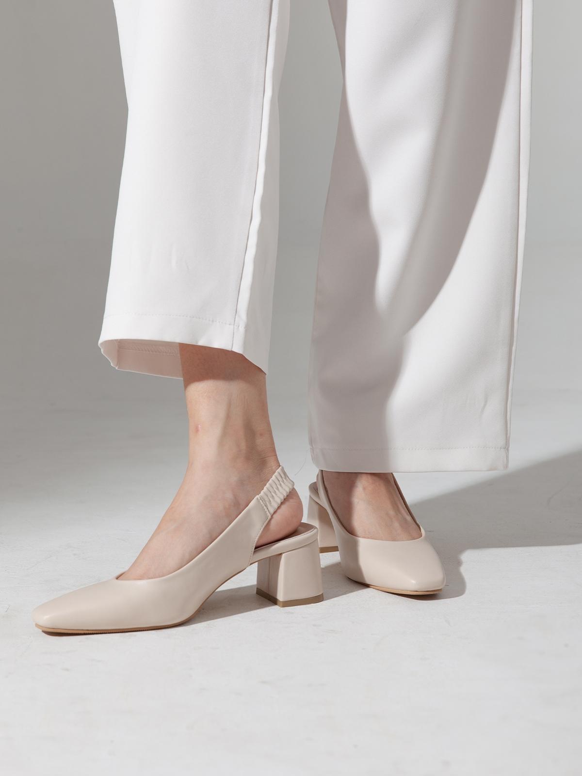 Georgia Square Toed Block Heels - Ecru Georgia Square Toed Block Heels - Ecru