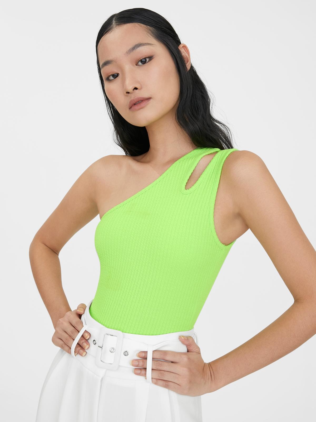 One Shoulder Ribbed Bodysuit - Green